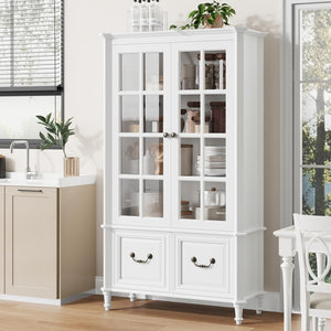 63" Tall Bookshelf with Glass Doors & Drawers
