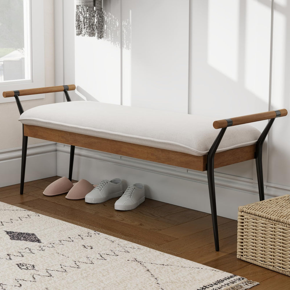 Industrial Ottoman Bench with Arms and Metal Legs