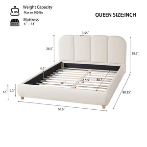 Linen Upholstered Platform Bed Frame with Curved Headboard