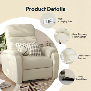 Power Recliner Chair with USB Port – Faux Leather, White
