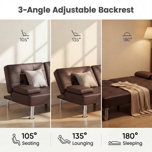 Convertible Futon Sofa Bed with Adjustable Backrest & Armrest