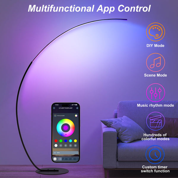 RGBW Arc Floor Lamp with Remote – Dimmable LED Color Changing Standing Lamp