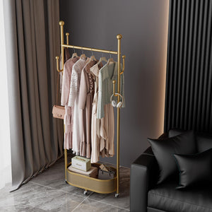 Gold Metal Garment Rack with Storage Basket