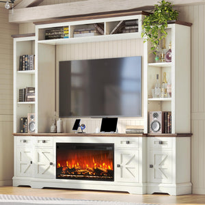 98" Farmhouse Entertainment Center with Electric Fireplace