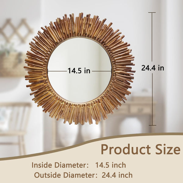 24-Inch Bohemian Sunburst Round Wall Mirror