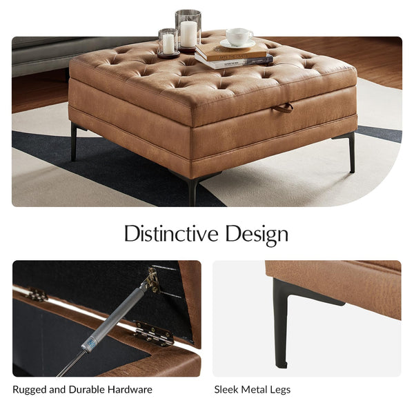 Square Storage Ottoman Coffee Table with Lift Top & Metal Legs