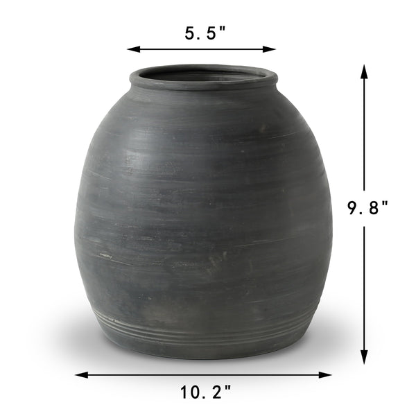 Rustic Gray Ceramic Decorative Vase – 10 Inch Handmade Pottery