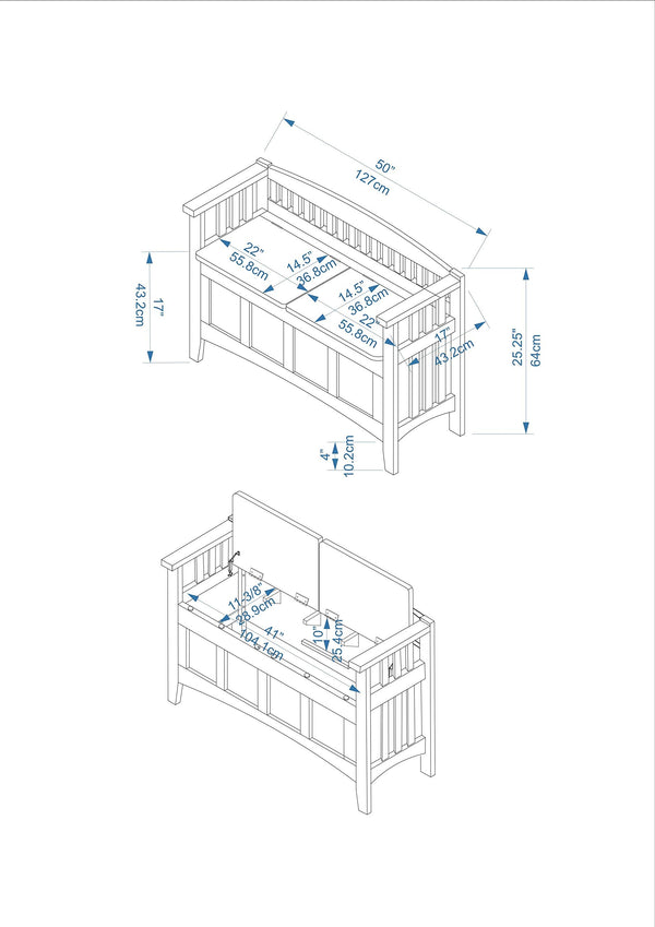 Split Seat Storage Bench with Walnut Finish