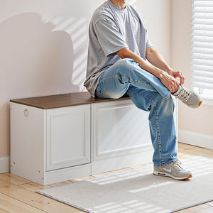Storage Bench with Toy Box and Safety Hinge – White & Walnut, 47.2"