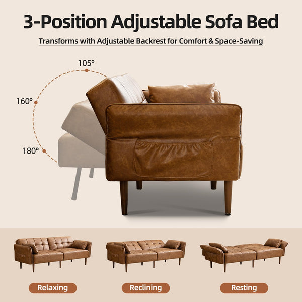85" Convertible Futon Sofa Bed with Storage & Adjustable Armrests