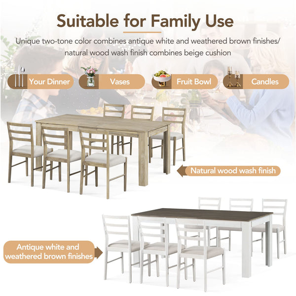 Extendable 7-Piece Dining Table Set with 6 Upholstered Chairs