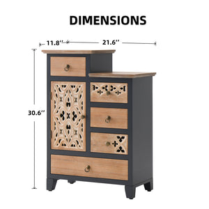Carved Wood Accent Cabinet with 5 Drawers