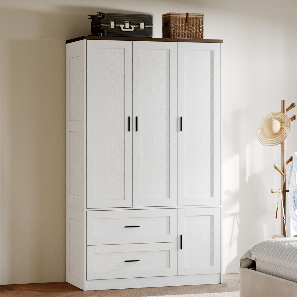 Freestanding Wardrobe Closet with Doors, Drawers & Shelves
