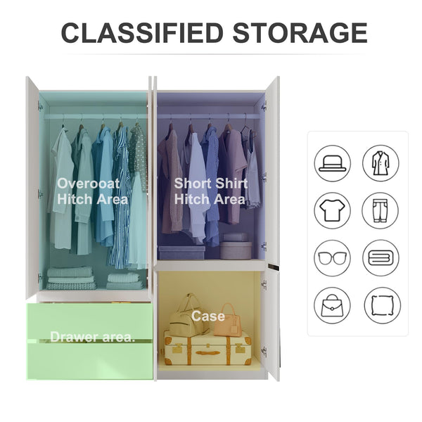 4-Door Armoire Wardrobe with Drawers & Hanging Rod