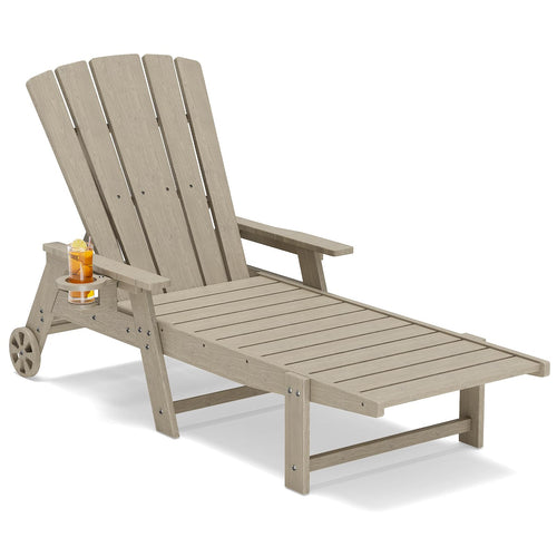 Adjustable Outdoor Chaise Lounge Chair with Wheels & Cup Holder