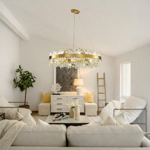 Round Crystal Chandelier – Gold Modern Pendant Light