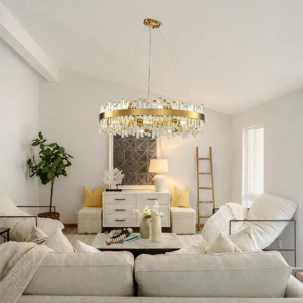 Round Crystal Chandelier – Gold Modern Pendant Light