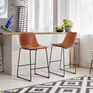 Counter Height Bar Stools Set of 2 – Faux Leather, Metal Frame, 30 Inch Seat Height