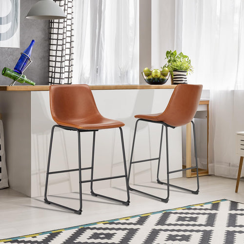 Counter Height Bar Stools Set of 2 – Faux Leather, Metal Frame, 30 Inch Seat Height