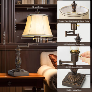 Swing Arm Table Lamp Set of 2 with USB-A & USB-C Charging Ports