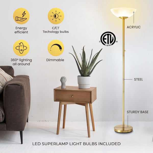 LED Floor Lamp – 10000 Lumen, Dimmable, 5 Color Temperatures
