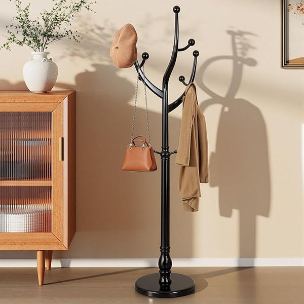 Wooden Coat Rack Freestanding with 8 Hooks
