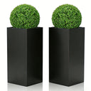 Tall Metal Outdoor Planter with Removable Shelf — 14"L x 14"W x 30"H, Black (Set of 2)