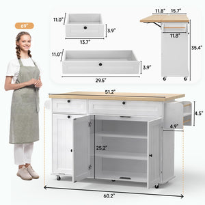 Kitchen Island Cart with Drop Leaf & Power Outlet