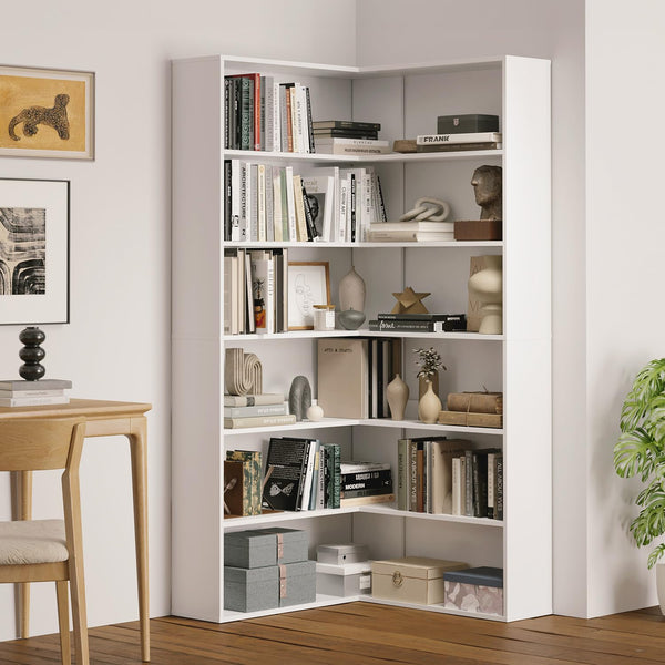 L-Shaped Corner Bookshelf, 6-Tier
