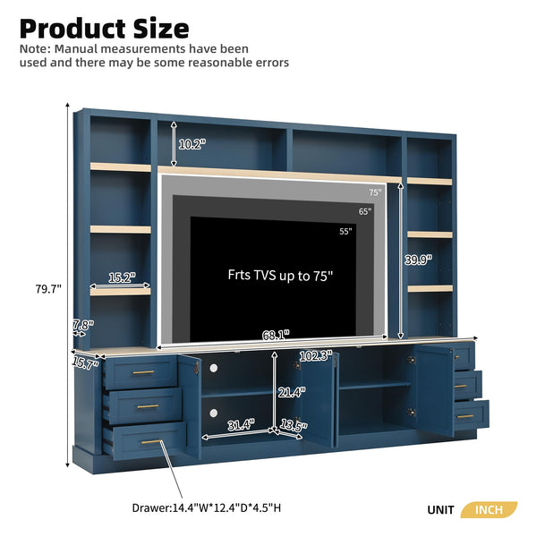4-Piece Entertainment Center Wall Unit with TV Stand & Bookshelves
