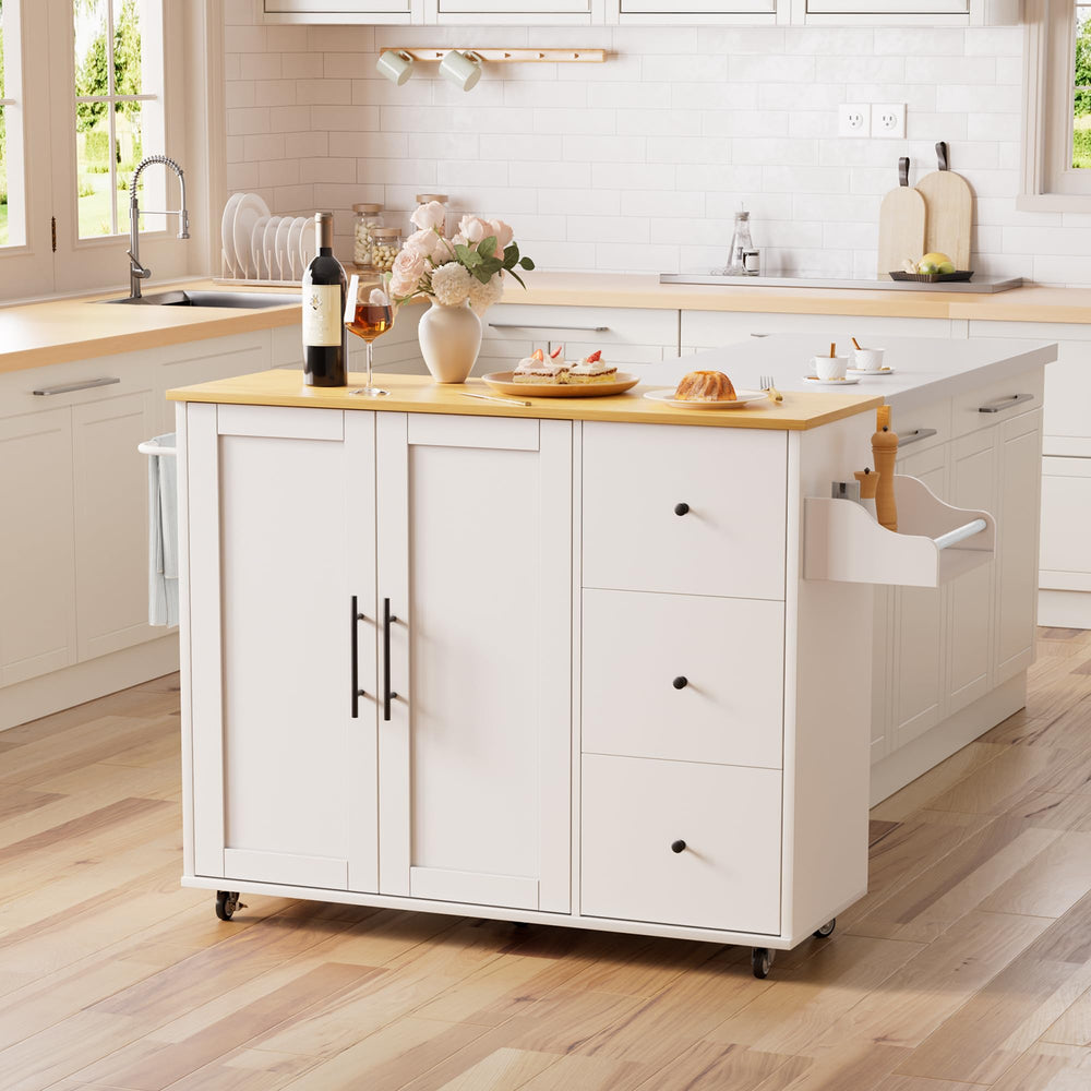 Rolling Kitchen Island with Storage and Drop Leaf