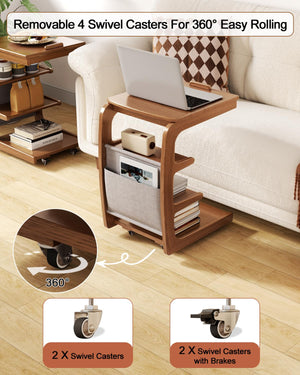 C-Shaped Rolling Side Table with Adjustable Desktop