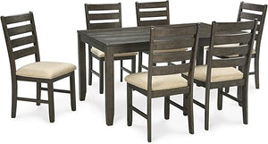 7-Piece Farmhouse Dining Table Set with 6 Upholstered Chairs