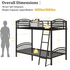 Twin Over Twin Metal Bunk Bed with Storage & Convertible Ladder