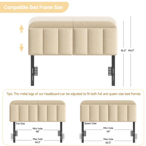 Adjustable Linen Headboard with RGB LED & Storage – Full/Queen/King