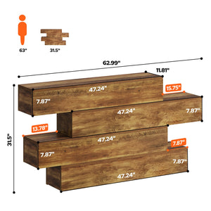 63-Inch 4-Tier Staggered Console Table – Walnut