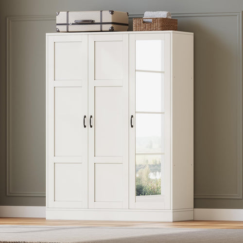 3-Door Mirrored Wardrobe Armoire with Adjustable Shelves