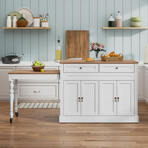 Extendable Kitchen Island Cart with Storage, Drawers & Power Outlet