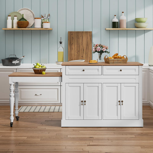 Extendable Kitchen Island Cart with Storage, Drawers & Power Outlet