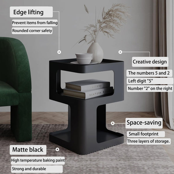 Metal Side Table with Storage – 3-Tier End Table