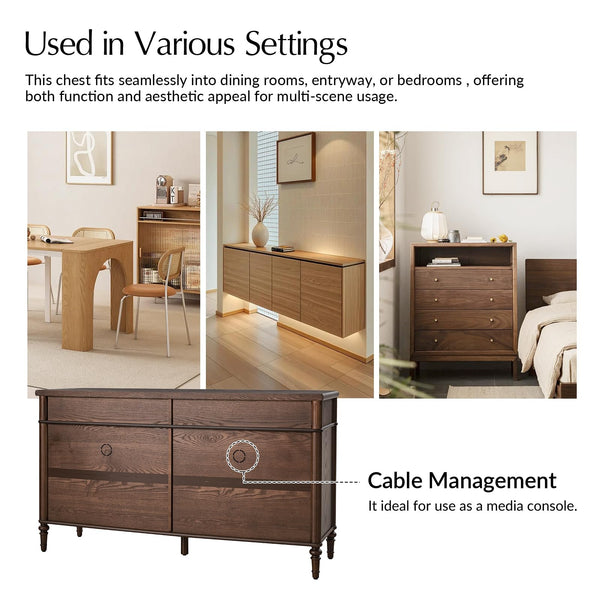58" Wood Sideboard Cabinet with Fluted Drawers & 4 Doors