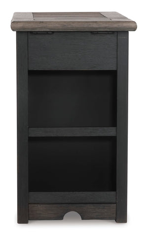 Rustic Chair Side End Table with Pull-Out Tray & USB Ports