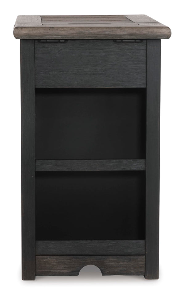 Rustic Chair Side End Table with Pull-Out Tray & USB Ports