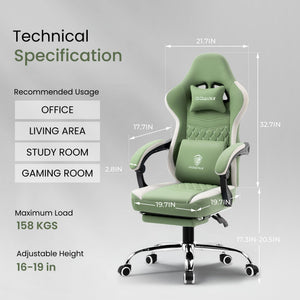 Ergonomic Gaming Chair with Pocket Spring Cushion & Footrest