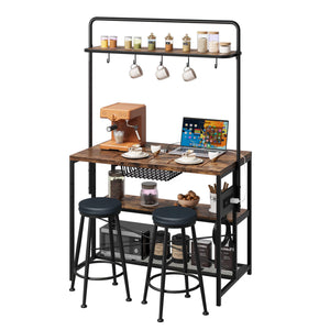 Kitchen Island with Power Outlet & 2 Bar Stools