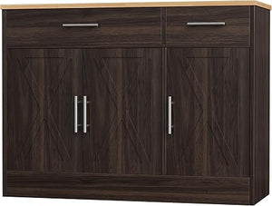 Farmhouse Sideboard Buffet Cabinet with Storage – 3 Barn Doors, 2 Drawers
