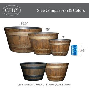 Whiskey Barrel Resin Planter – Distressed Oak Brown 20.5" (4-Pack)