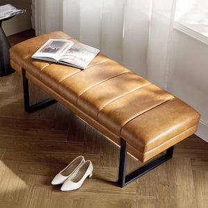 Upholstered Entryway Bench with Tufted Seat & Metal Legs