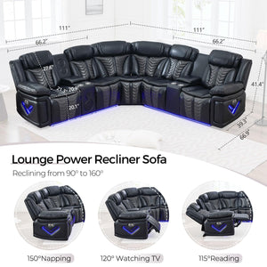 Power Recliner Sectional Sofa with LED Lights & Bass Speakers