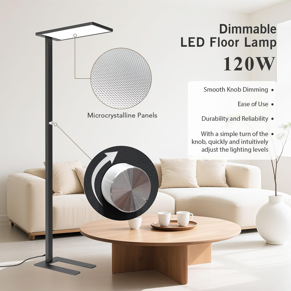 120W LED Floor Lamp with Dual Light Sources & Knob Dimming – Full Spectrum, 4000K, 10000LM